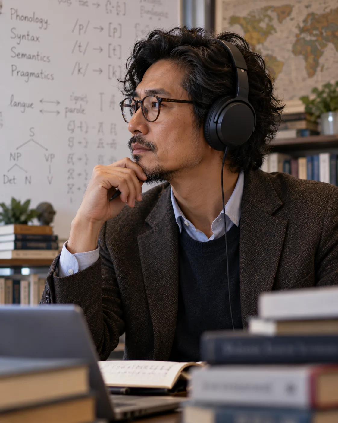 Portrait of a linguist wearing headphones